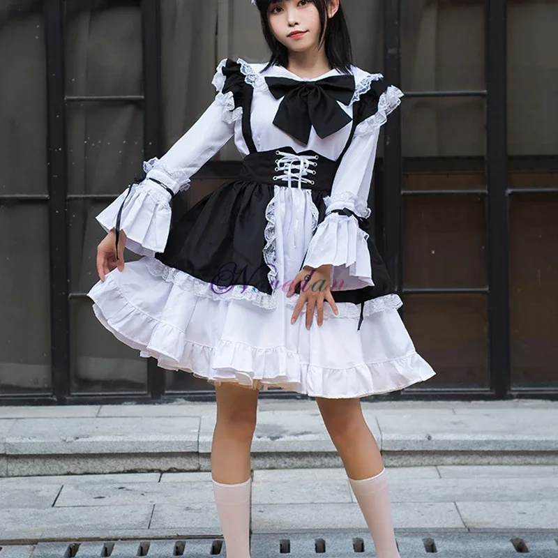 Mannen Vrouwen meid outfit anime sexy zwart wit schort jurk zoete Gothic Lolita jurken cosplay kostuum