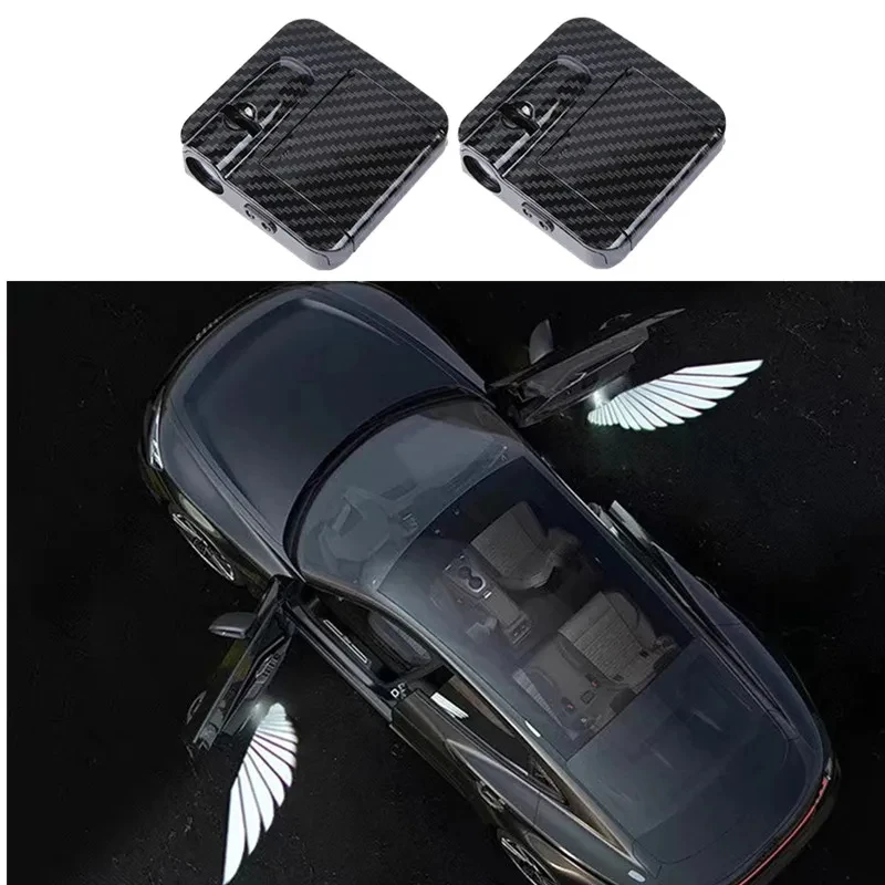 2Pcs Car Angel Wings Wireless Car Door LED HD Welcome Courtesy Shadow Projector Lamp Logo Light Cars Accessories