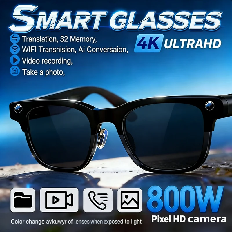 

New AI Smart Glasses 800W Pixel Camera Men Video Recording AI Photo Recognition Bluetooth Call Voice Translation Sunglasses Man