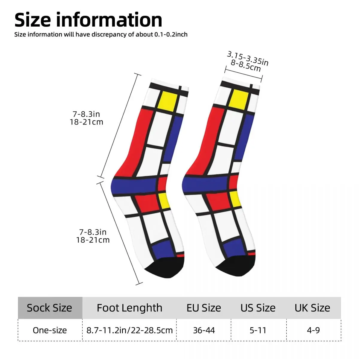 Piet Mondrian Socks Abstract Geometric Art Red Blue Yellow Rectangles Stockings Men Cycling Socks Autumn Anti Bacterial Socks