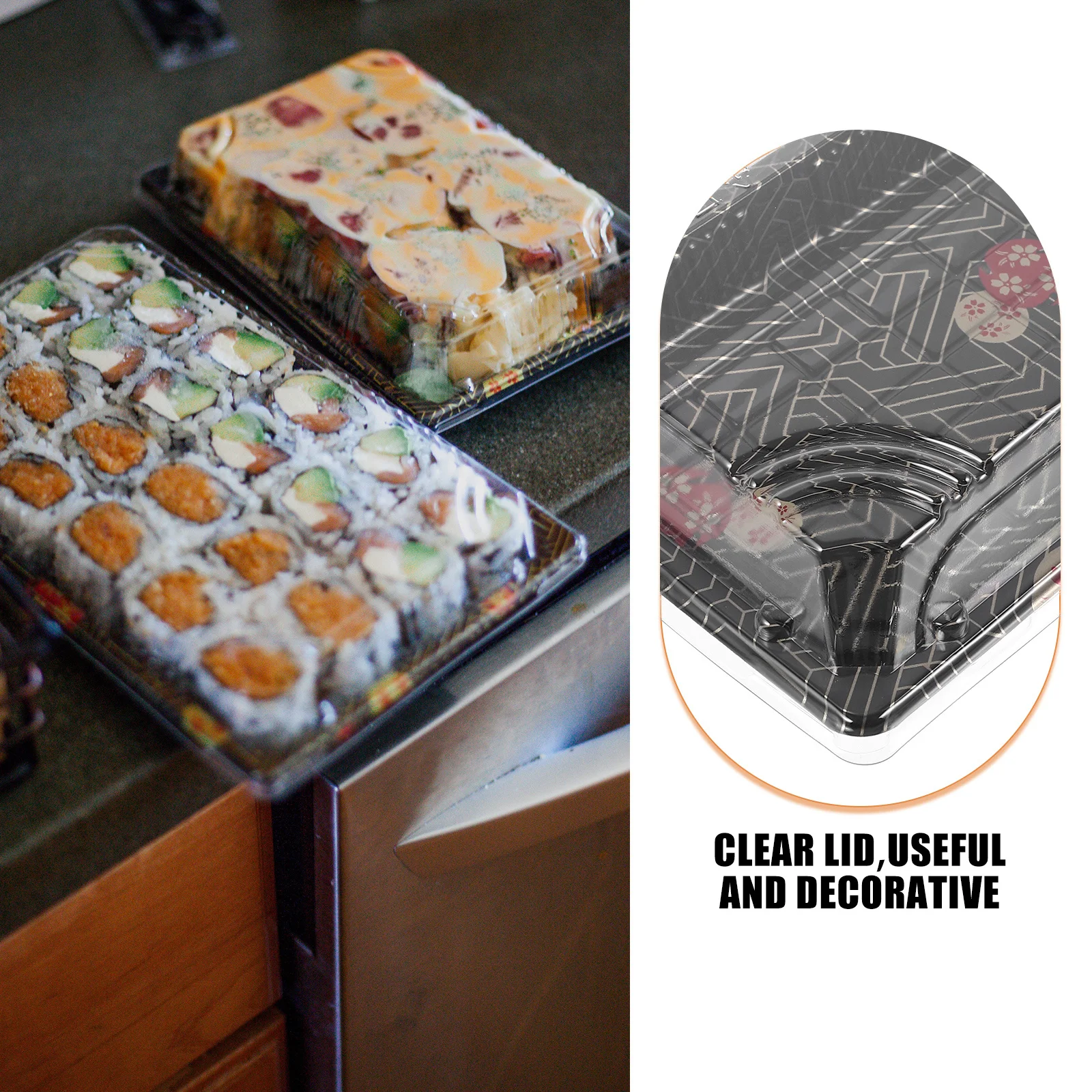 

25Pcs Reusable Plastic Sushi Containers Clear Lid Rectangle Tray Decorative Packing Box Sushi Container with Lid