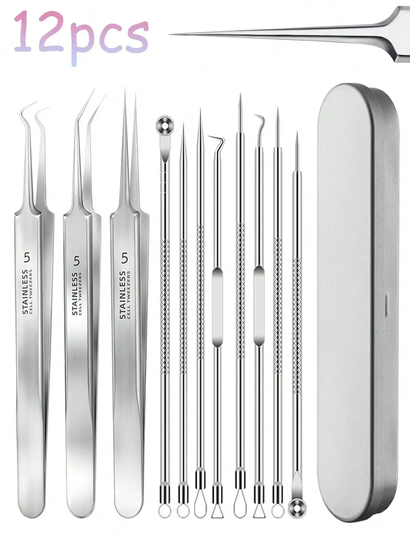 

12pcs/9pcs/8pcs/6pcs/5pcs/4pcs Acne Needle & Blackhead Remover Tool Kit, Suitable For Pimples, Ingrown Hair, Floating Pimples And Blackheads, Extremely Durable And Precise Needles With Less Pain Than Other Acne Tools, Suitable For Professionals And Beginn