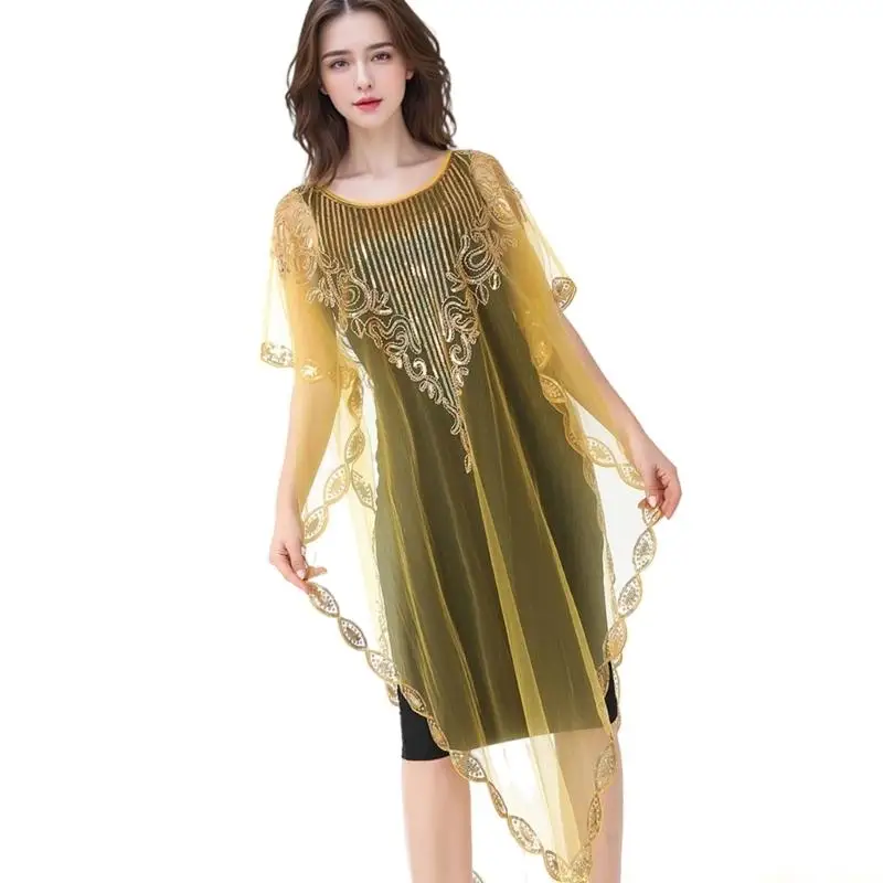 

31BF Glitter Sequins Shawl Wrap Long Sleeve Flapper Evening Cover Up