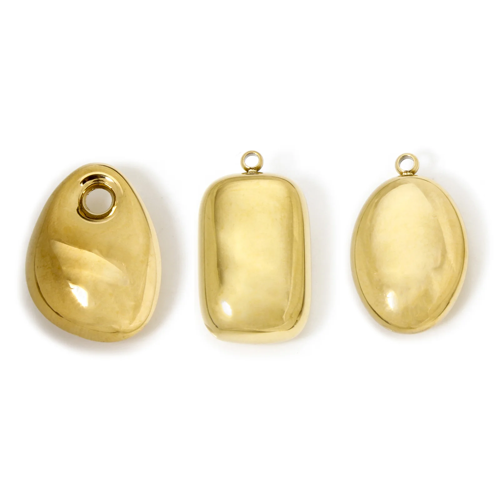 1pc 304 Stainless Steel Charms 3D Oval Rectangle Small Pendant 14K Gold Plated Necklace Charm for Jewelry Making Women Findings