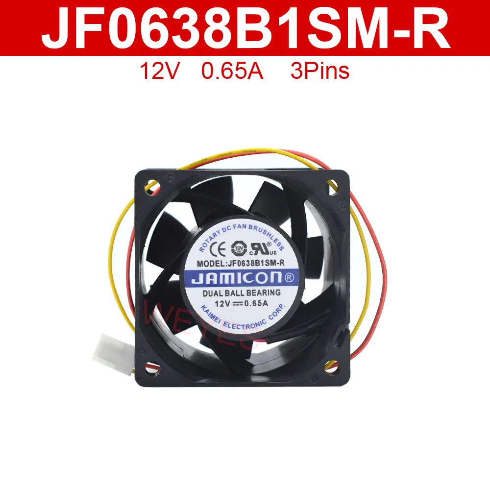 6CM Square Fan JF0638B1SM-R New For JAMICON Dual Ball Bearing Cooling 60*60*38MM DC12V 0.65A 3Pins