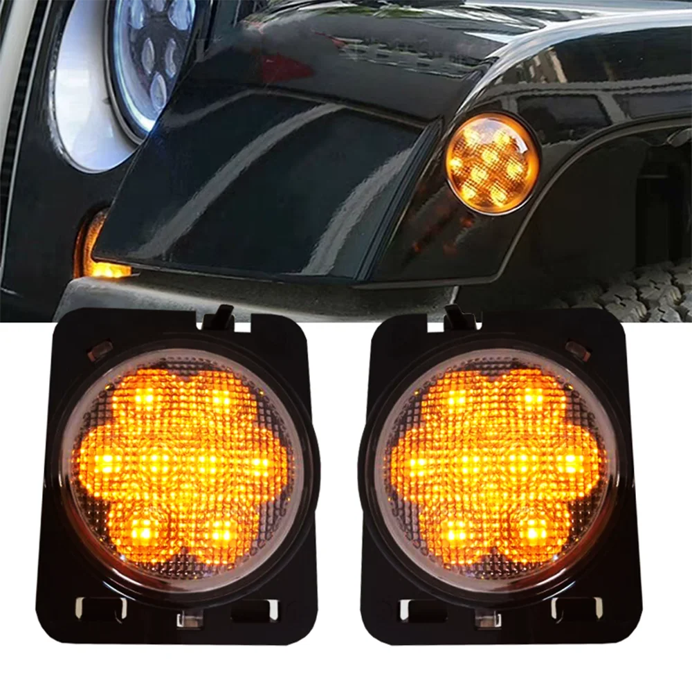 SXMA J025 Fender Led Signal Lights Eyebrow Flares Light Side Marker Lights Parking Lamp 1Pair for Jeep for Wrangler JK 07-17