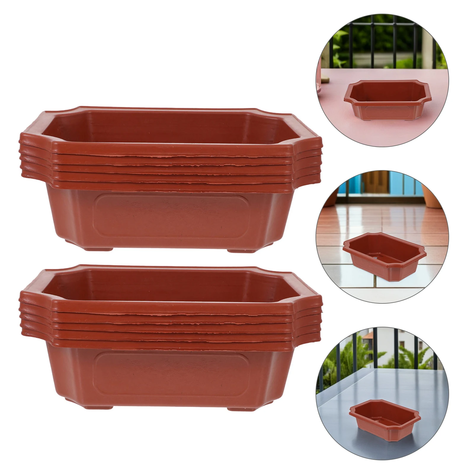 

10Pcs Vintage Style Plastic Bonsai Pots Classic Rectangular Flower Pot for Succulent Cactus Indoor Gardening Container Reusable