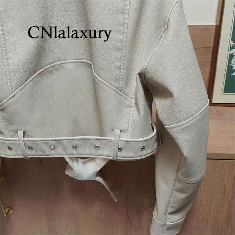 New Coal graysty le Women\'s washed leather jacket belt short coat zipper vintage jacket  chaquetas leather bike jacket women