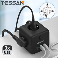 TESSAN Cube Power Strip 1.5M Extension Cord Multi Outlets Extender with 3 Outlets 3 USB Ports  EU KR Plug Tee Socket Adapter