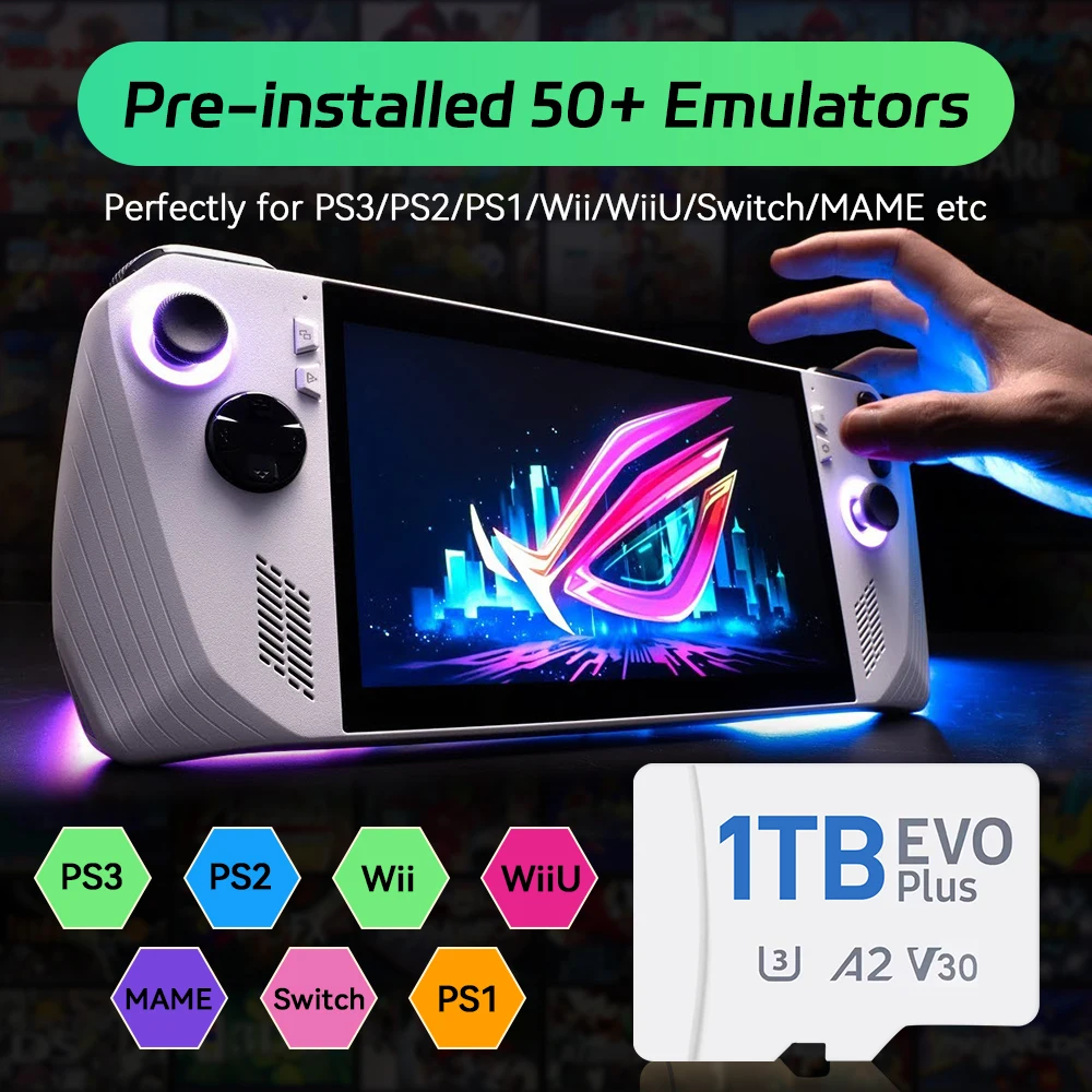 بطاقة TF للعبة Retrobat & Playnite سعة 1 تيرابايت مع 42467 ألعاب Retro & AAA لـ ROG ALLY/Onexplayer/Wins المحمولة/الكمبيوتر الشخصي لـ PS3/PS2/Switch/WiiU