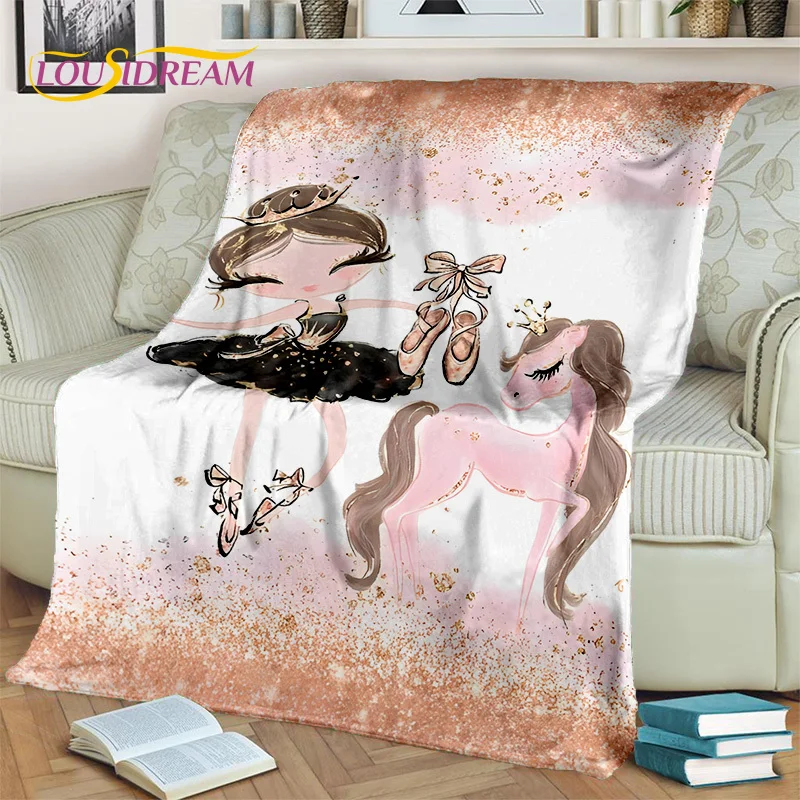 Dream Ballet Girl Ballerina Fairy Swan Unicorn Cartoon Blanket,Soft Throw Blanket for Home Bedroom Bed Sofa Picnic Travel Kids