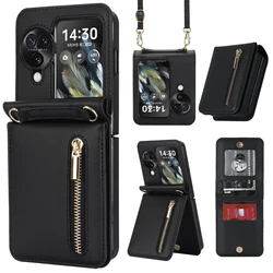 Crossbody Zipper Cards Solt Wallet Leather Case For Oppo Find N3 Flip 5g N2 Pgt110 N2flip Vertical Purse Long Lanyard Bag Cover
