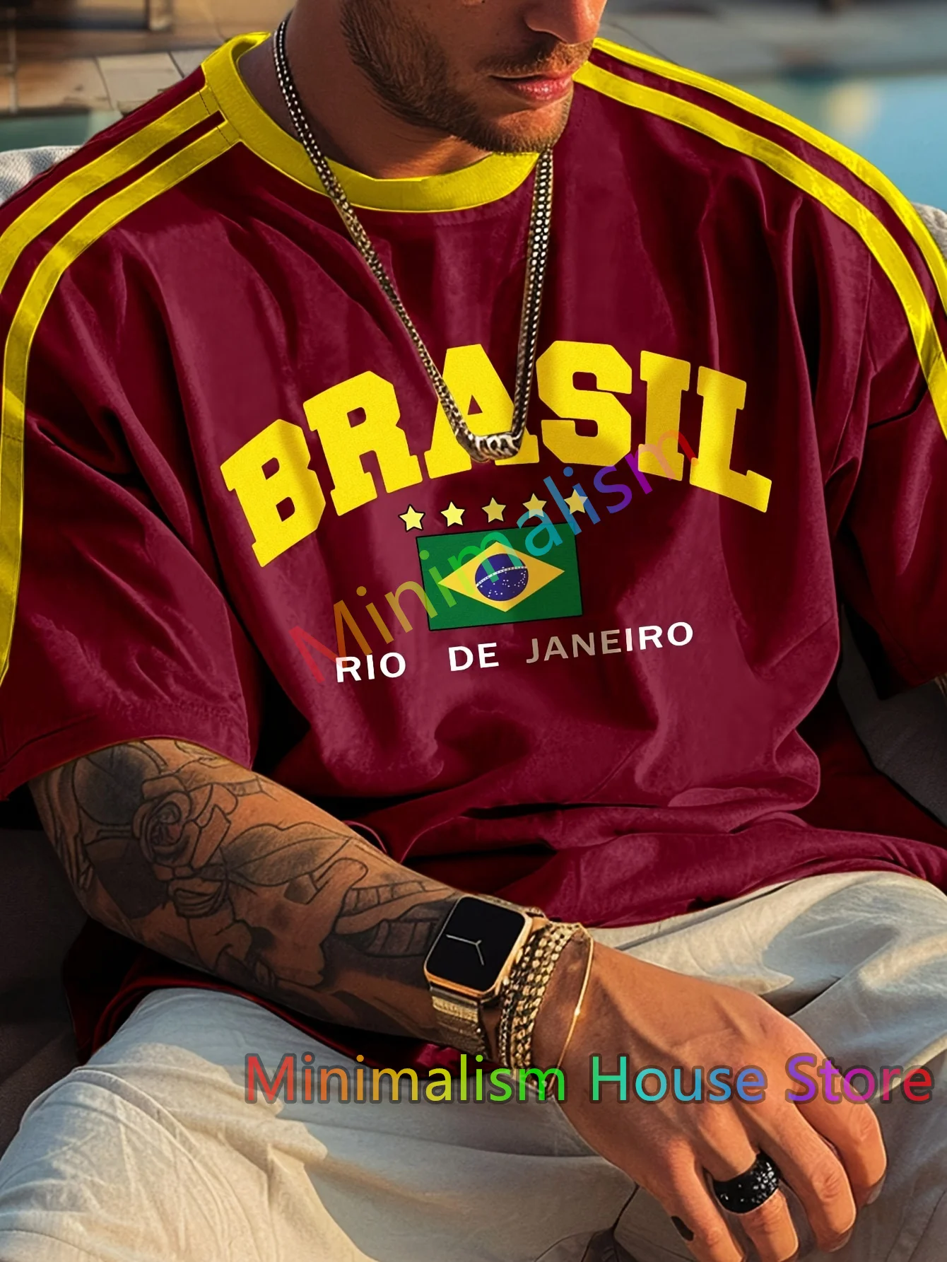 2024 Nuova Estate Cinque stelle Brasil Stampato T-shirt Per Gli Uomini Manica Corta Girocollo Magliette Vintage Casual Maglia Jersey Magliette E