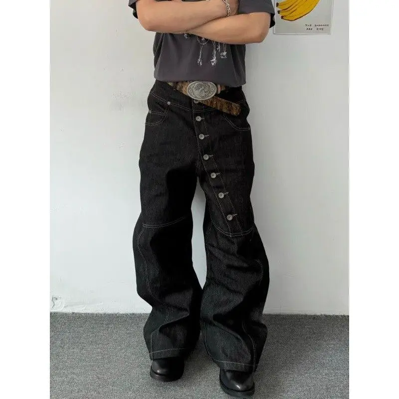

Мужские джинсы в американском ретро-стиле с длинной планкой на пуговицах, свободного кроя, широкие, в пол, осенние, модные, в стиле High Street