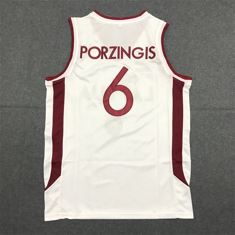 Cheap 6 Porzingis Jersey Men Sport Latvija Basketball Jerseys Porzingis Uniforms Team Color White College