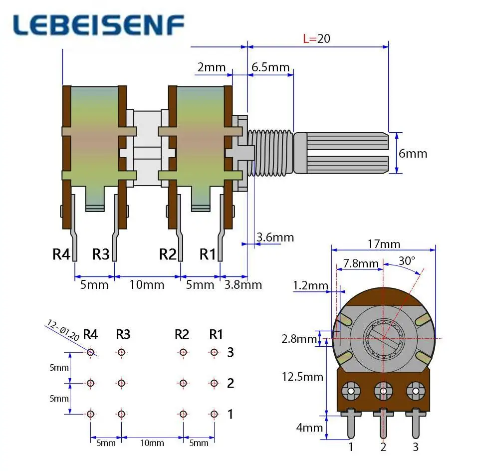 5pcs Audio Volume Amplifier 148 Type 16 B50KX4 B100KX4 Long Life Quad Potentiometer Switch 10%