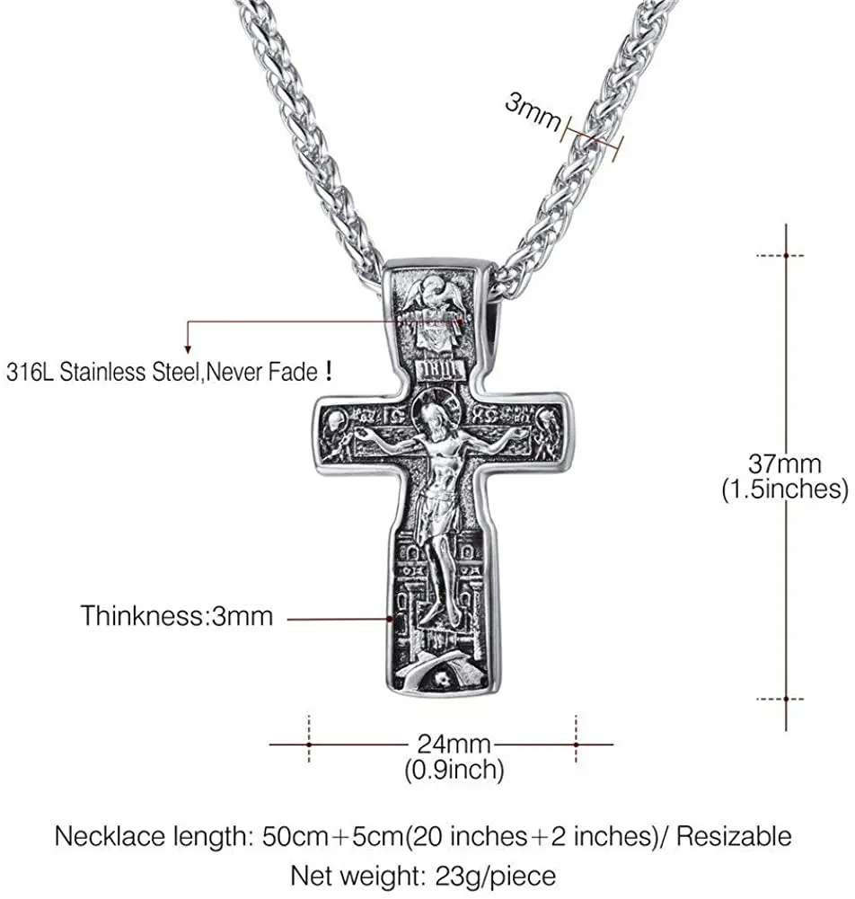 ChainsPro Catholic Orthodox Cross Necklace for Man Vintage Pendant Christian Jewelry Gift 18K Gold Color stainless steelCP554