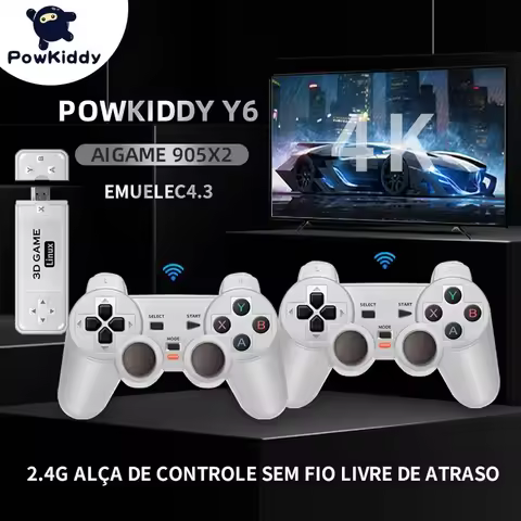 Powkiddy Y6 Game Stick 4K Wireless Game Tv Stick Retro PS1 Family Portable Video Game Console HD Support Multiplayer 10000 Games