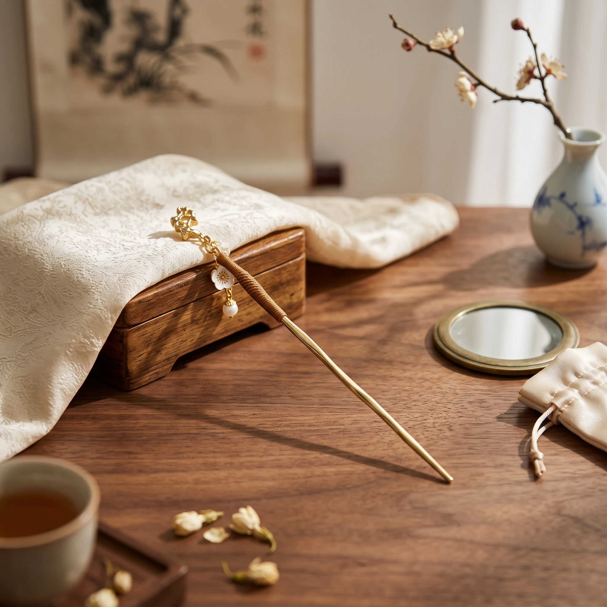 Tea Scoop with Rattan Handle Handmade Brass Tea Scoop Decorative Long-Lasting for Collectors