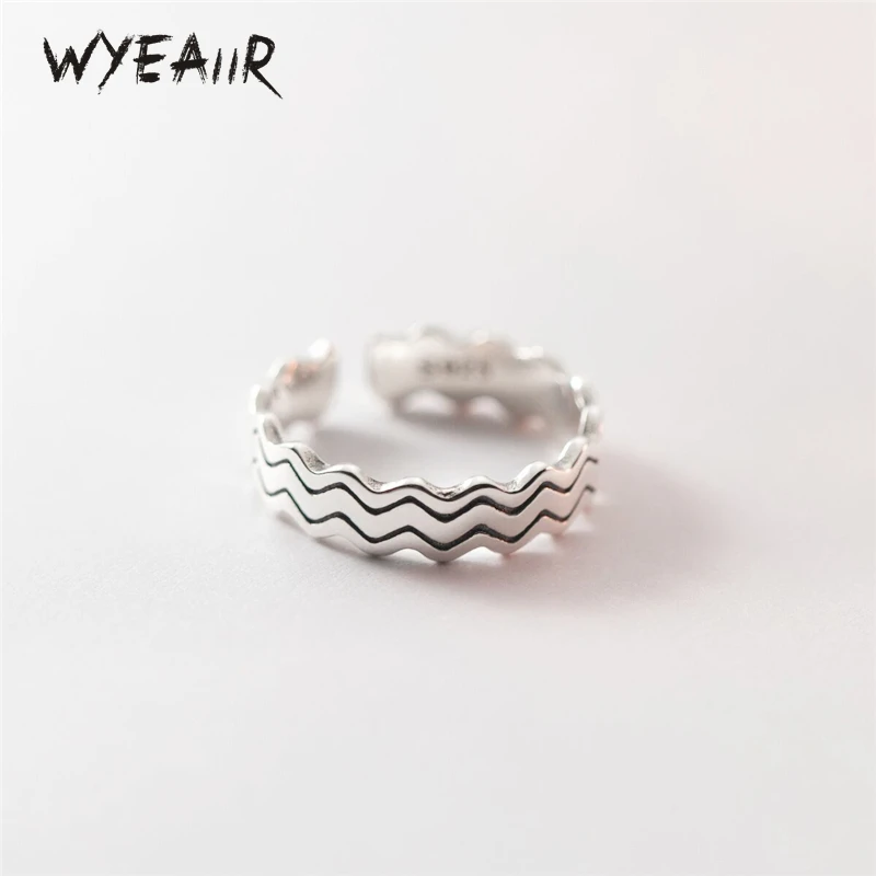 

WYEAIIR стерлингового серебра 925 пробы, простое искусство, ретро, волнистые линии, ювелирные изделия, женское кольцо с изменяемым размером