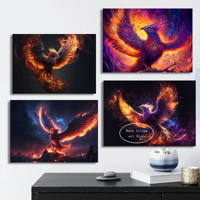 Fantastic Phoenix Canvas Painting  Ancient Mythological Secular Bird Poster Prints Wall Art for Living Room Home Decor Cuadros