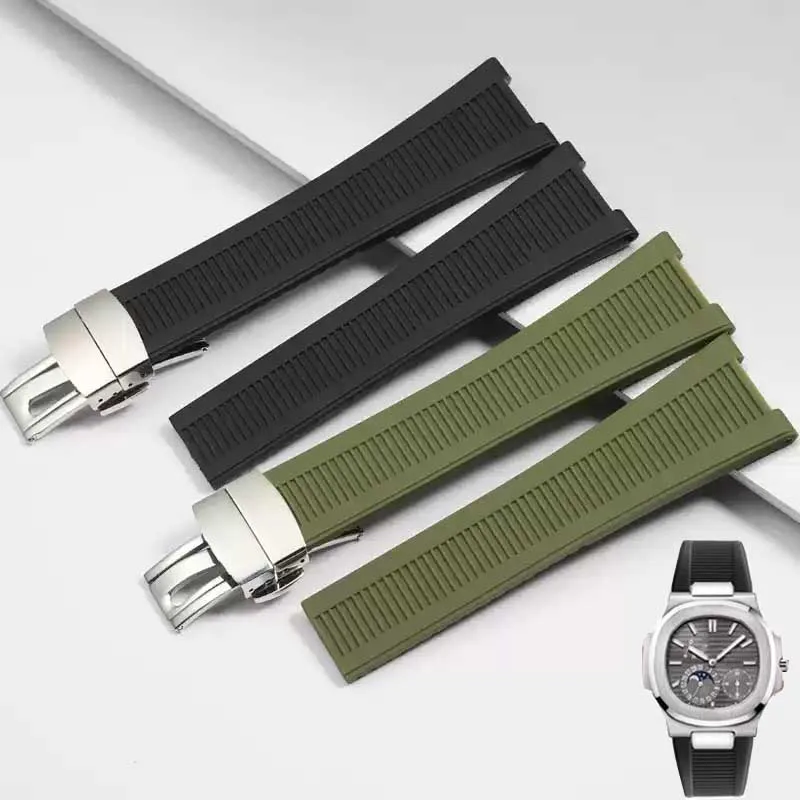 

25mm-13mm High quality Watch strap for Patek Philippe Nautilus series 5711/5712/5980 waterproof silicone watch butterfly buckle