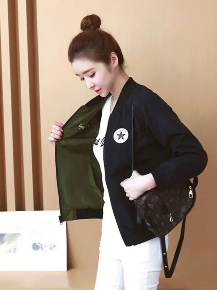 Spring Autumn Women\'s Jacket Baseball Uniform Coats Korean Style Double-Sided Wearable Tops YQ059