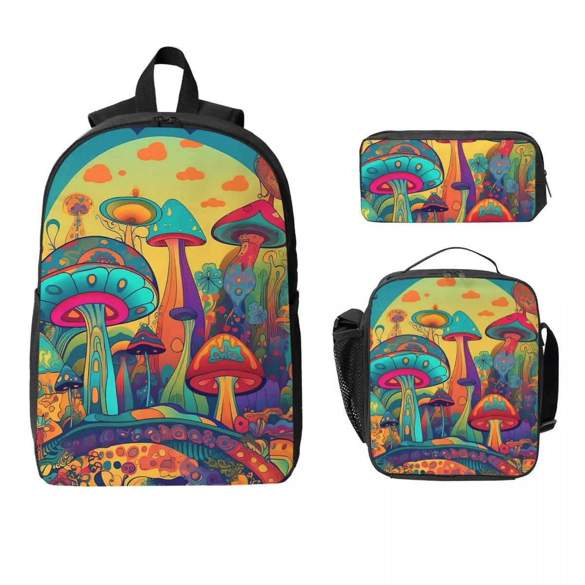 

Other Trippy Mushroom Backpack Boys Girls BookBag School Bag Computer Shoulder Bags 3ps Insulated Lunch Bag Pencil Case
