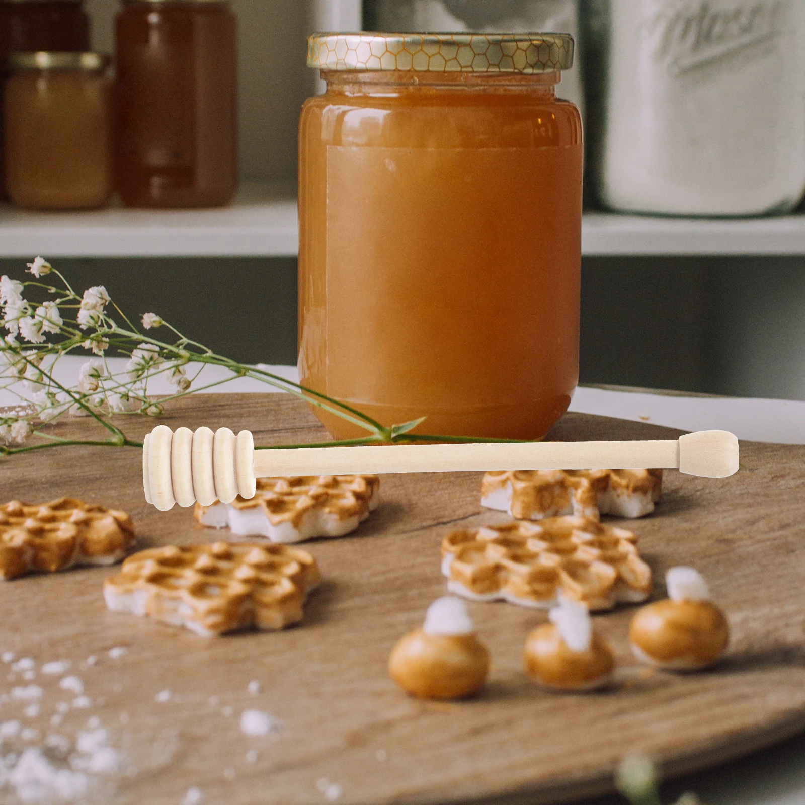 

10pcs Wooden Honey Dipper Stick Natural Food-Grade Stirrer For Tea Jam Syrup Drizzling Kitchen Tool Household Honey Rod Stir