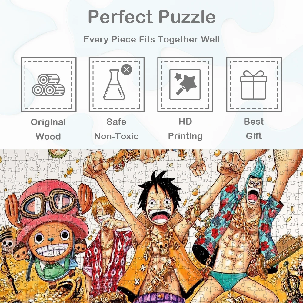 One Piece Anime Cartoon Jigsaw Puzzles Pirates Treasures Puzzles for Adults Straw Hat Pirates Unique Design Board Games Fun Game