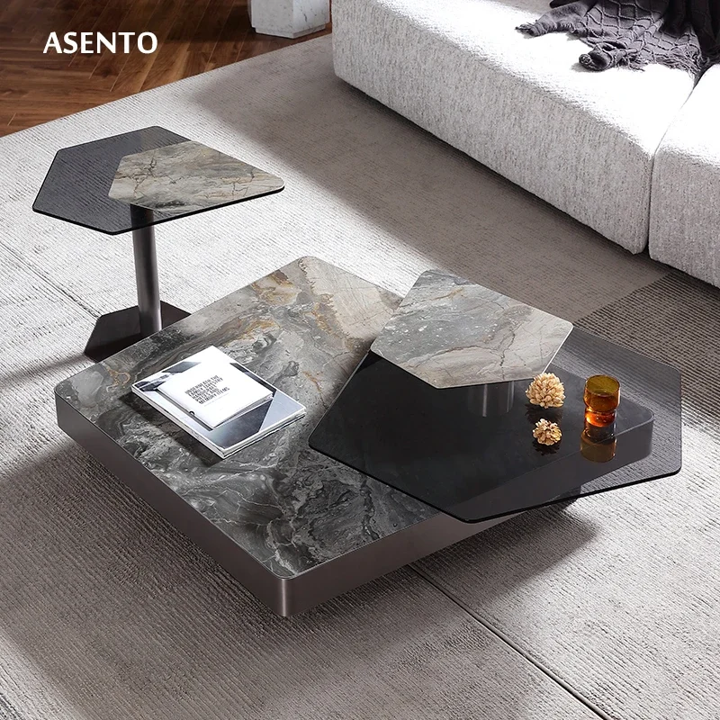 

Special-shaped rockboard coffee table light luxury creative rotation of high-end glass coffee table living room