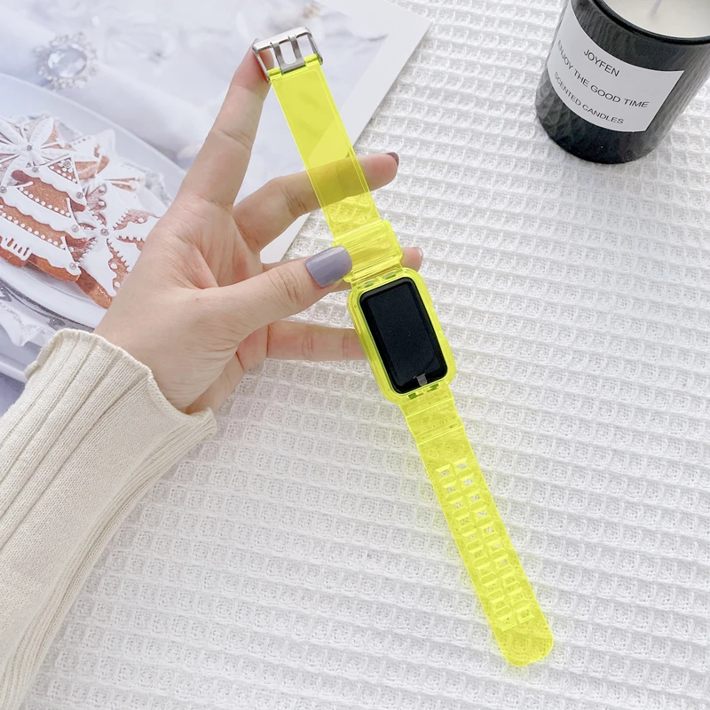 Silicone Strap+Case For Huawei band 6 7 Transparent Watchband Replacement Bracelet for Honor band 6 7 Protector Case Accessories