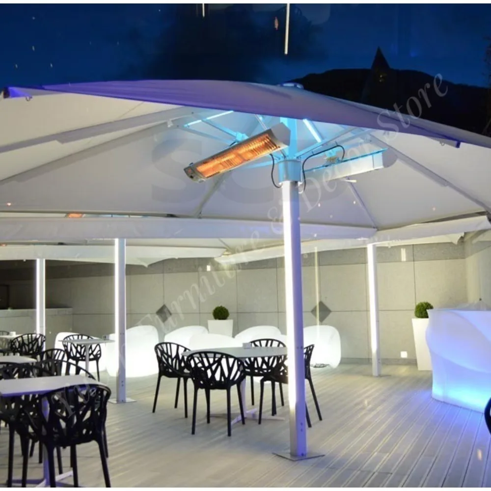 Strong Wind Resistance Sunshade Lighting Aluminum Pole Beach Parasol Patio Outdoor Large Umbrella