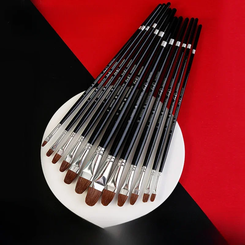 12 Pieces of Langhao Round Edge Brushes for Art Gouache Color Acrylic Paint Universal Brushes Watercolor Oil Brush Set