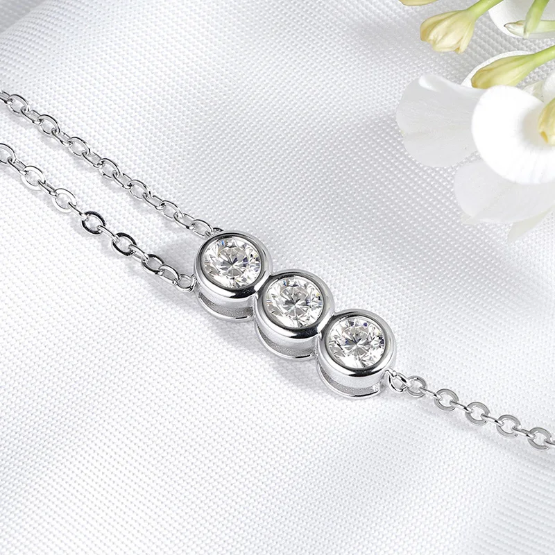 Smyoue Bubbles 100% Real Moissanite Necklace for Women Girls Sparkling Classic Pendant 925 Sterling Silver Lad Diamond Chain