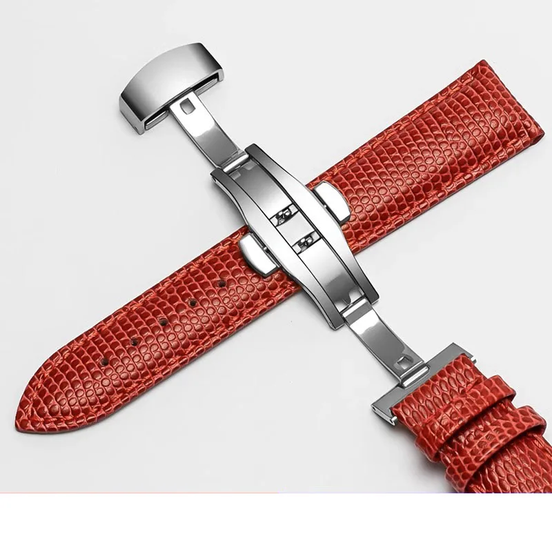 Lizard texture Leather Watch Strap12mm 14mm 16mm 18mm 20mm  Watchband For Men's Watch Accessories Solid Buckle black brown red