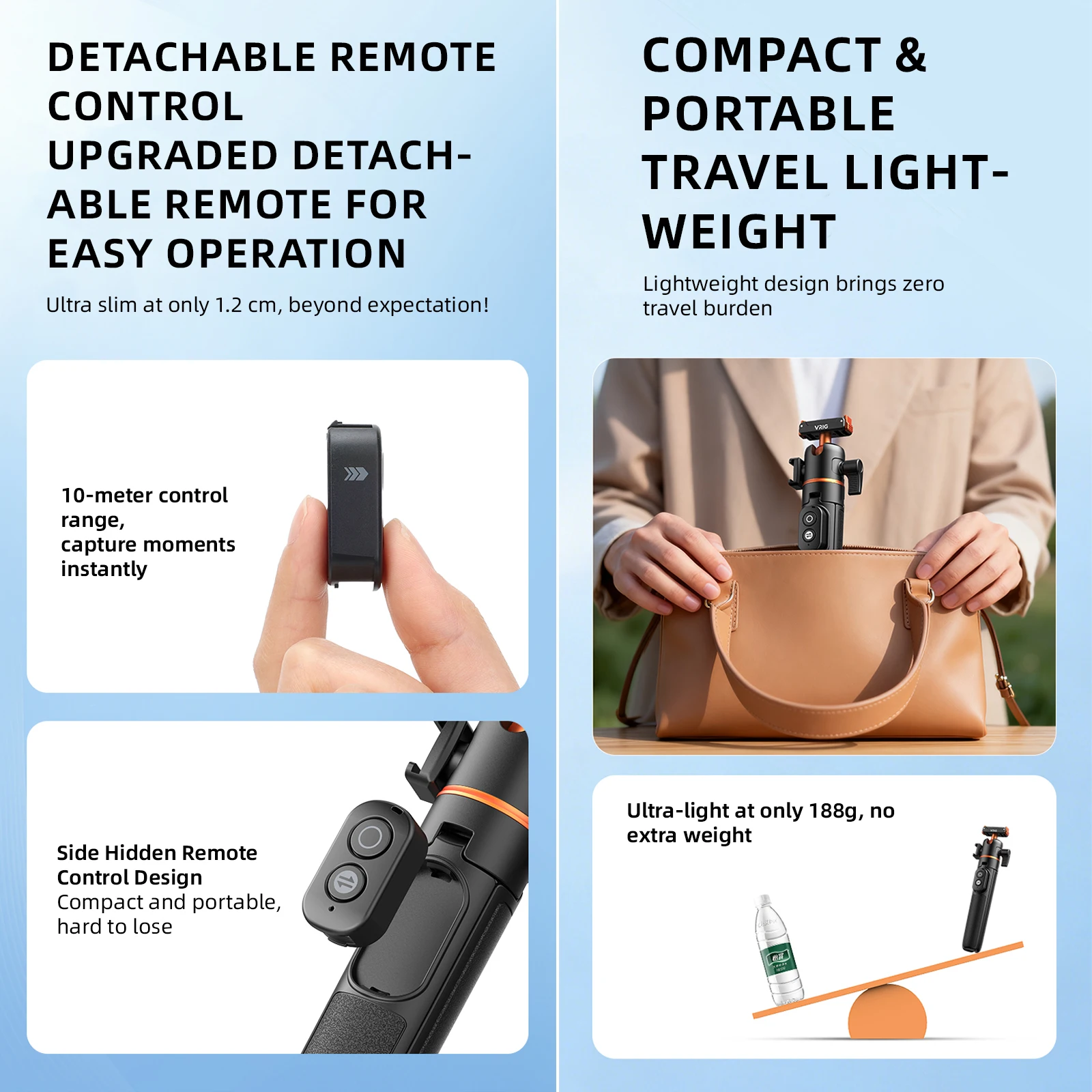 VRIG Magnetic Tripod for DJI Osmo Action 6 5 4 3 Adjustable Selfie Stick Stand Action Camera Accessories w 360 BallHead&ColdShoe