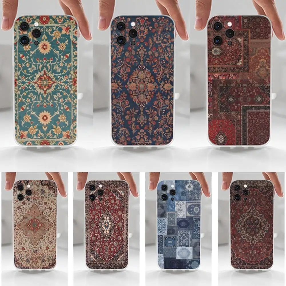 

Persian Carpet Floral Pattern Case For iPhone 16,15,14,17,13,12,11 Plus,Pro,Max,XR,XS,X,7,8 Plus,SE,Mini,Transparent,Silicone