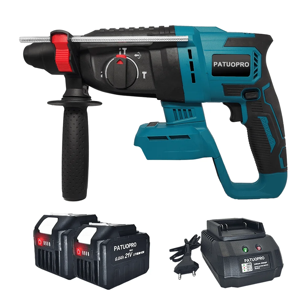 PATUOPRO 26mm Brushless Electric Rotary Hammer Drill Cordless 4-Mode Adjustable Handheld Power Tools For Makita 18V Battery