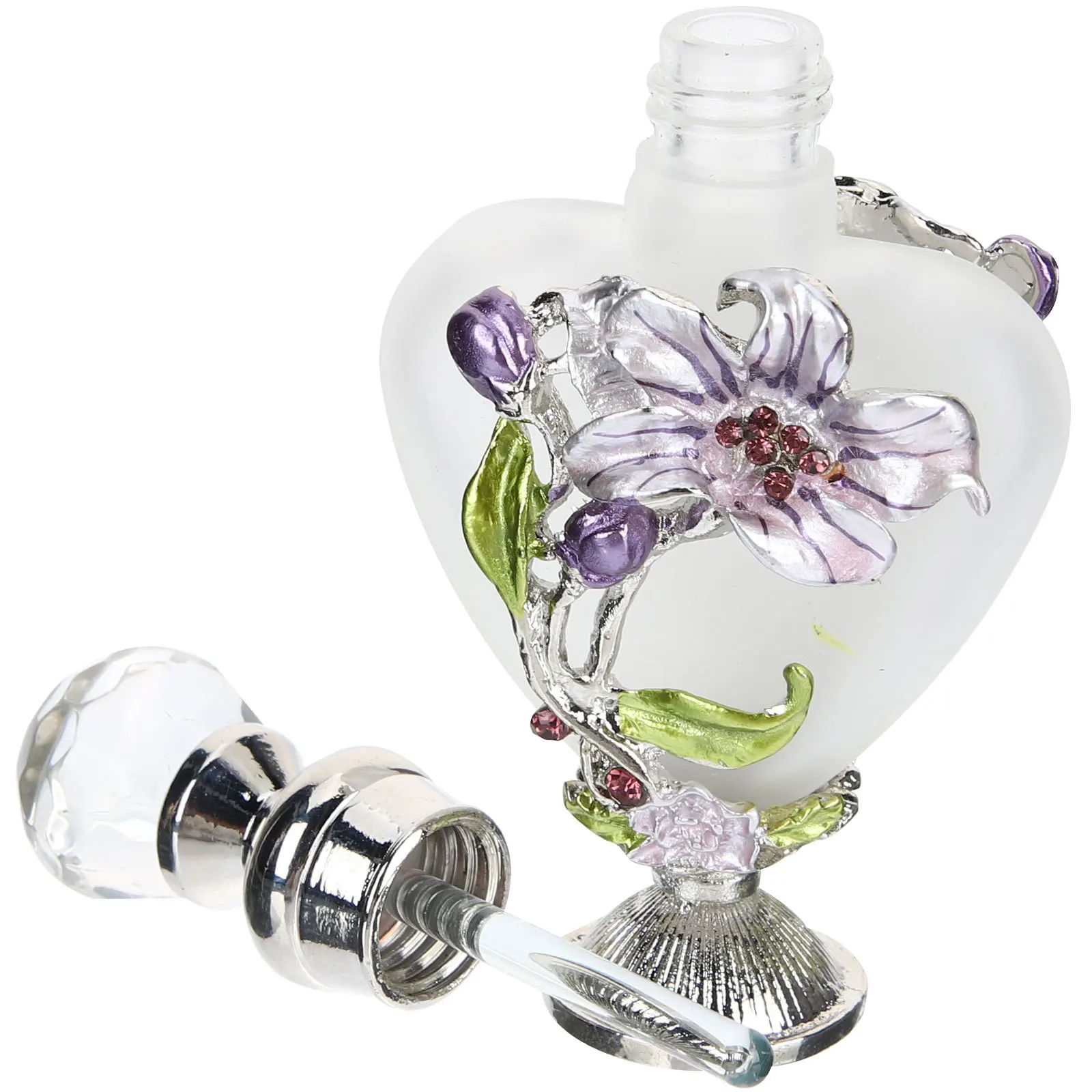 Vintage glazen parfumflesje geschilderd bloemenpatroon geëmailleerde decoratieve parfumcontainer, perfect voor ijdelheid dressoir badkamer
