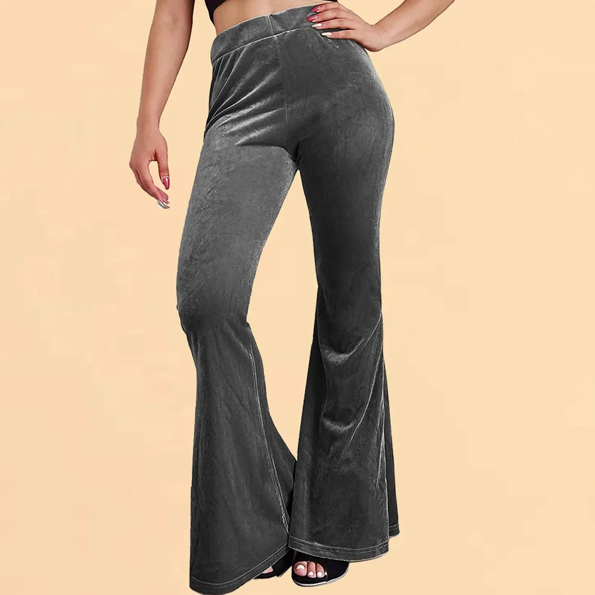 Women's New Fashion Velvet Flare Pants Solid Color Elastic Elastic High-waisted Casual Flared Long Pants Women Clothing Y2k