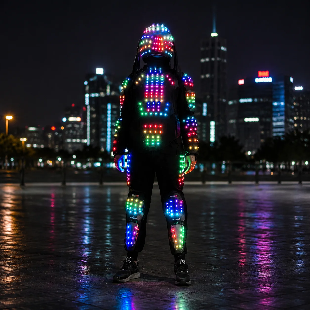 

Colorful LED Digital Robot Costume with Helmet Luminous Stage Performance Suit for Nightclub DJ And Party Show Lighting up