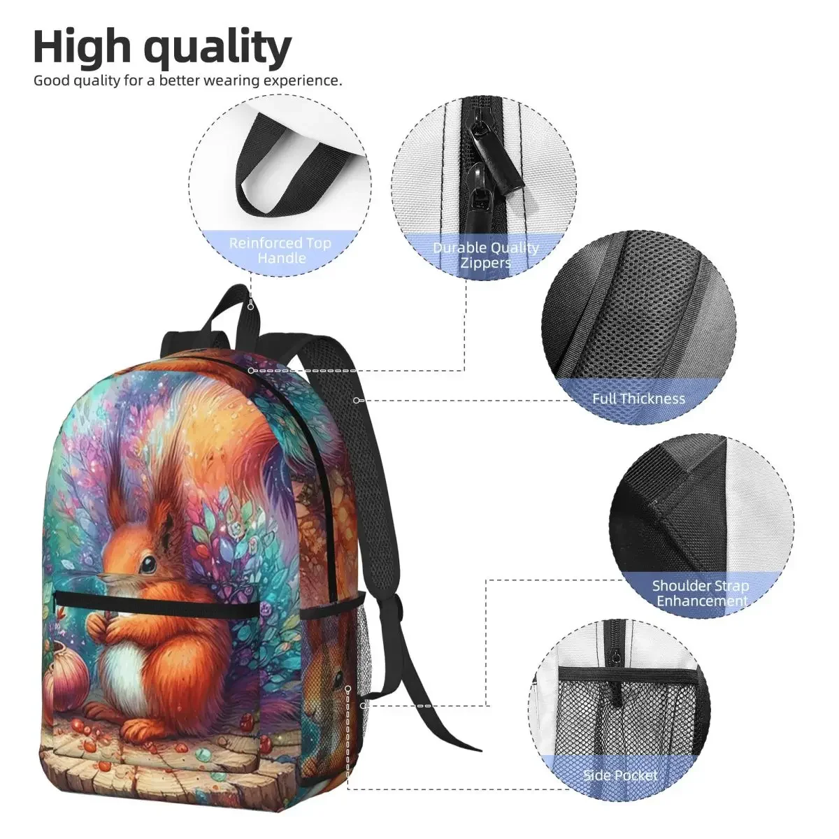 Adorable Squirrel Stands On A Tree Stump Backpack Daypack Large Capacity Kids BookBag School Bag Shoulder Bags for Men Women