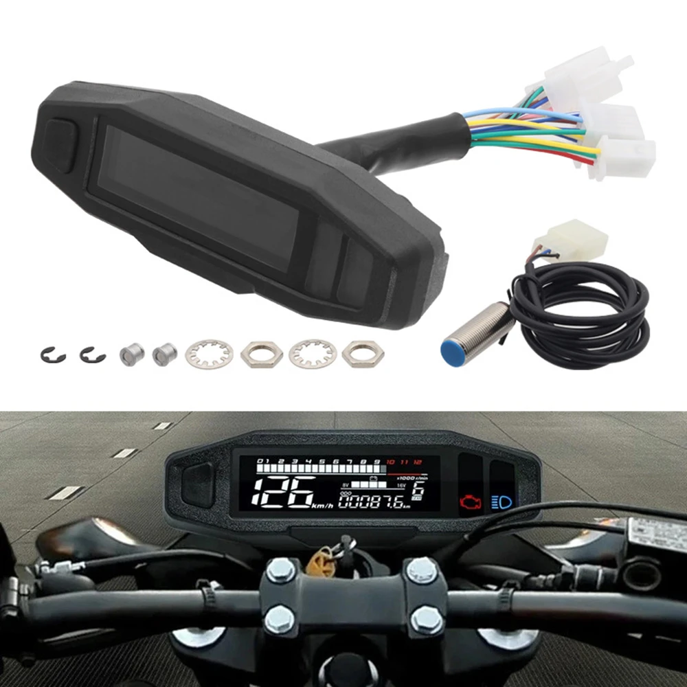 Motorcycle Speedometer Universal Digital Dashboard Instrument with Turn Light Km/h Hour Meter Oil Gauge Tach Chopper Cafe Racer