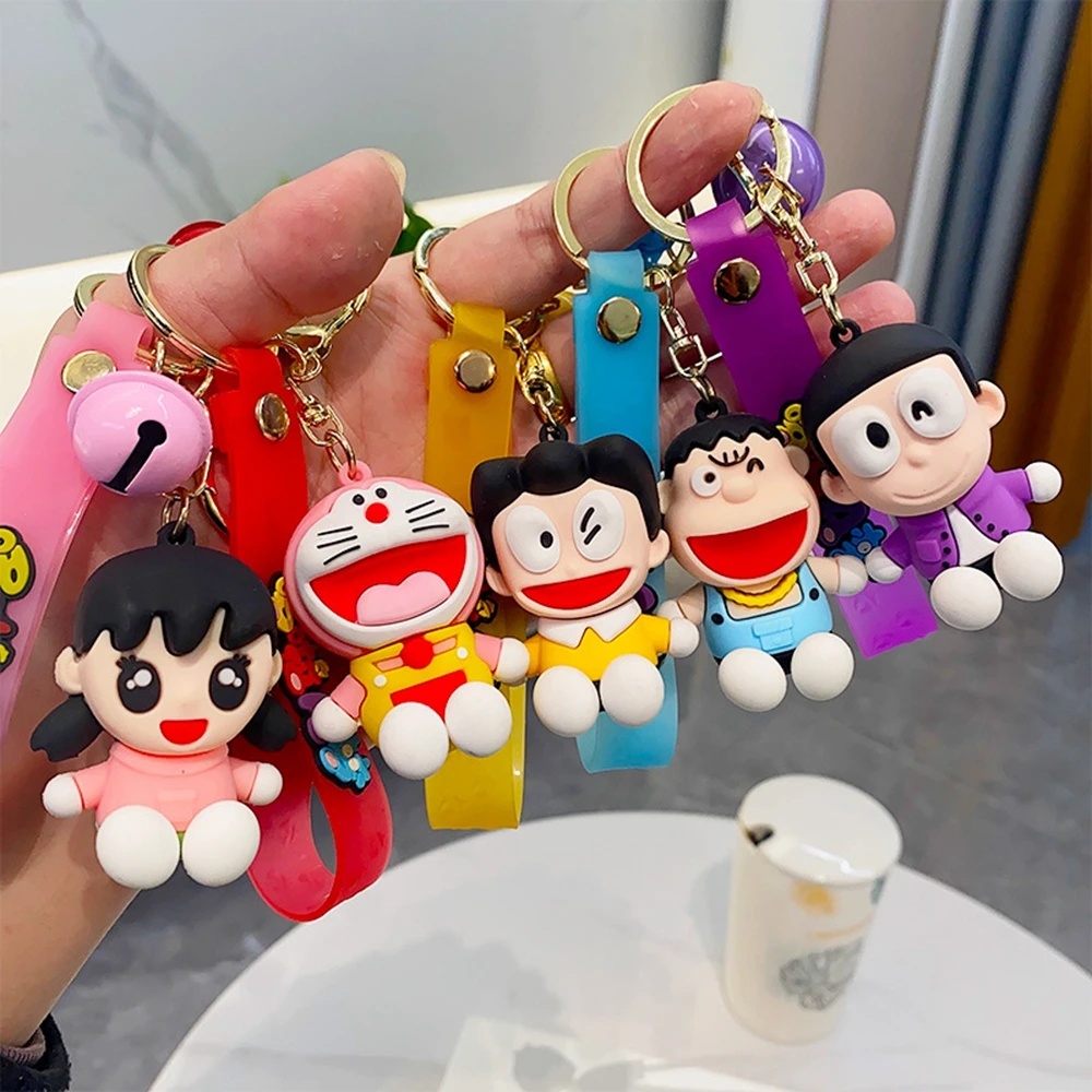 Doraemon-llaveros con colgante de muñeca, figuras de Anime, Campanilla, gato, Robot, gato, Kawaii, a la moda, para bolso, regalos de cumpleaños