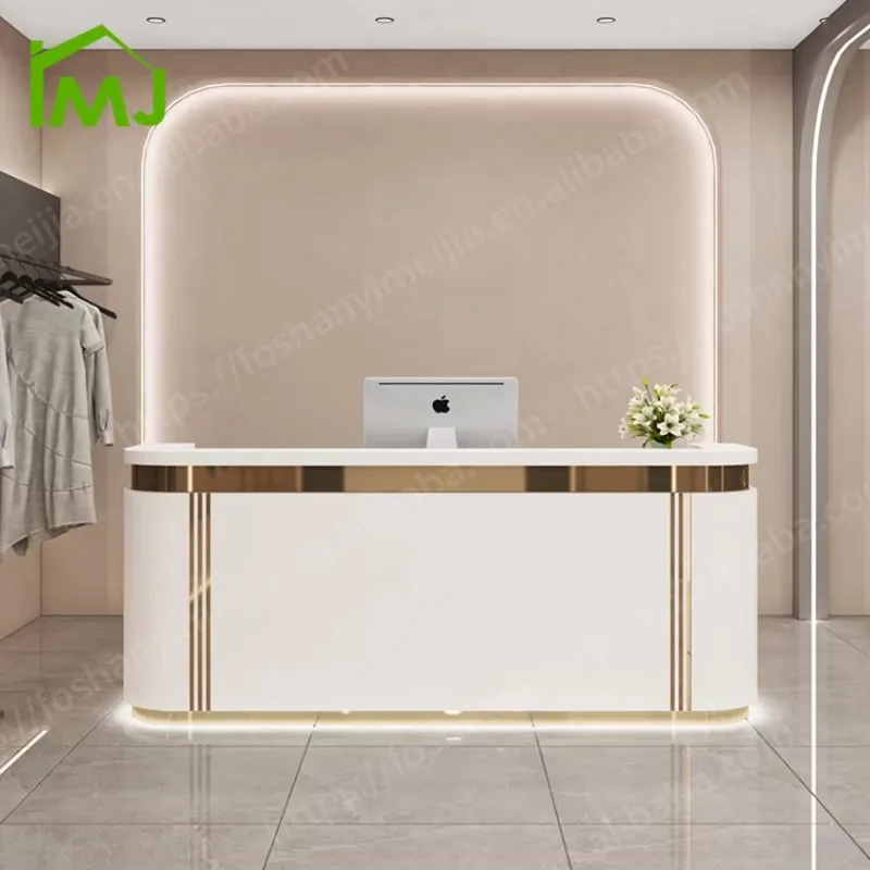 

2026 Barbershop Modern Beauty Salon Wood Counter Reception Desk with Led Light