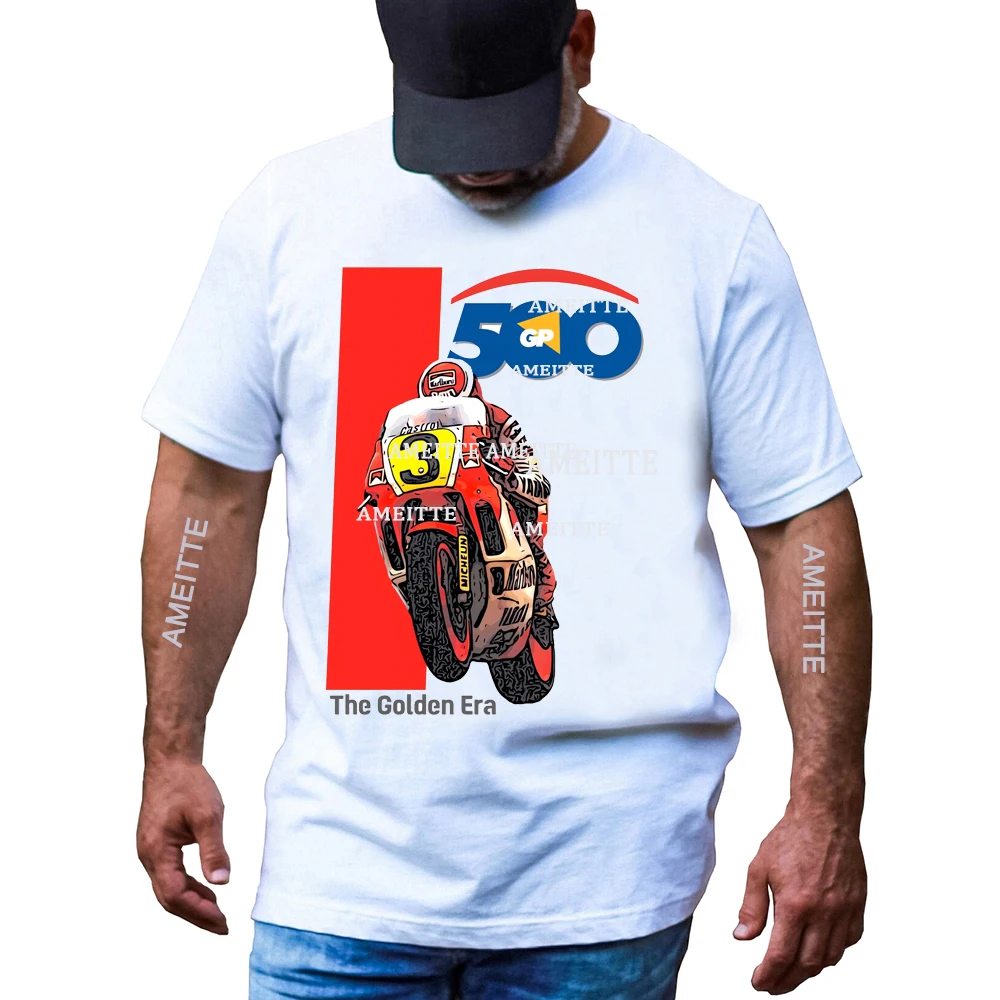90's Legend Rider 500 GP The Golden Era Wayne Rainey Kevin Schwantz تي شيرت رجالي بأكمام قصيرة للأولاد دراجة نارية رياضية بيضاء تي شيرت #4
