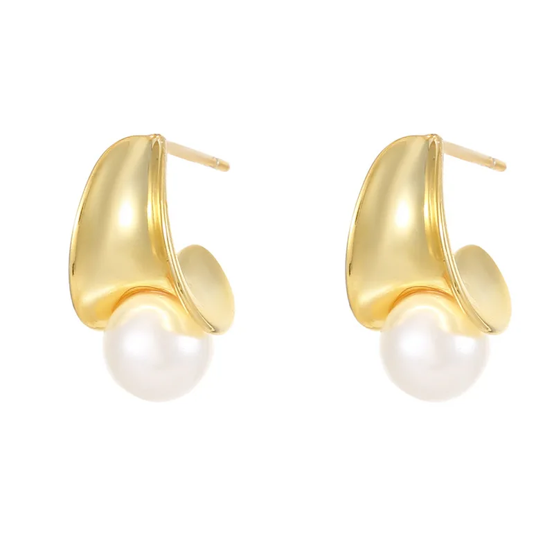 S925 silver high-grade curved moon earrings light luxury temperament niche South Korea shell pearls earrings female  online infl