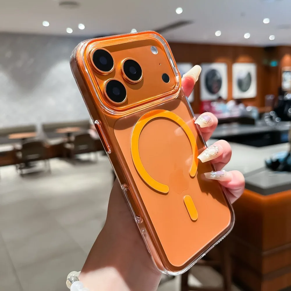 Coque de téléphone magnétique transparente de luxe, couverture rigide pour iPhone 17 16 15 14 13 12 Pro Max Plus Air pour Charge sans fil Magsafe, coque iphone 17 15 14 pro max