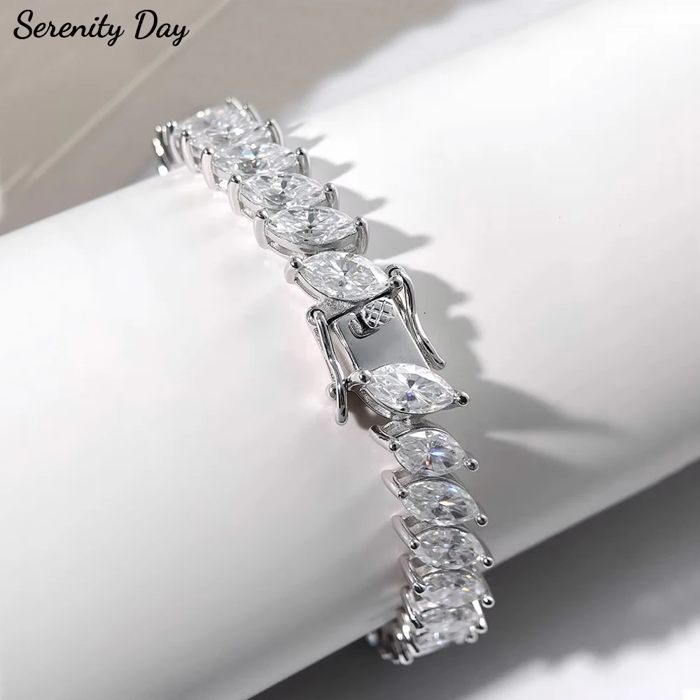 

Теннисный браслет Serenity 4*8 мм с муассанитом маркизы для женщин и мужчин, подарок, 100% стерлинговое серебро S925, сверкающая лабораторная цепочка с бриллиантами на руку